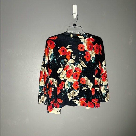 Garnet Hill Floral 100% Merino Wool Cardigan Womens Size Medium - Picture 2 of 4